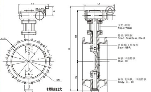 D343X 型 PN6、PN10 法蘭式雙偏心軟密封蝶閥結(jié)構(gòu)圖