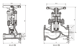 WJ41H、WJ41W 型 PN16~PN40 波紋管截止閥結(jié)構(gòu)圖片