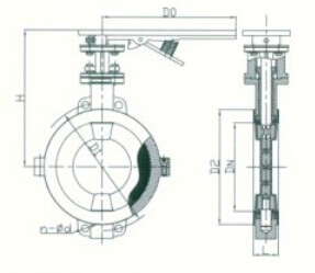 D71F46、D371F46襯氟手動對夾蝶閥結(jié)構(gòu)圖